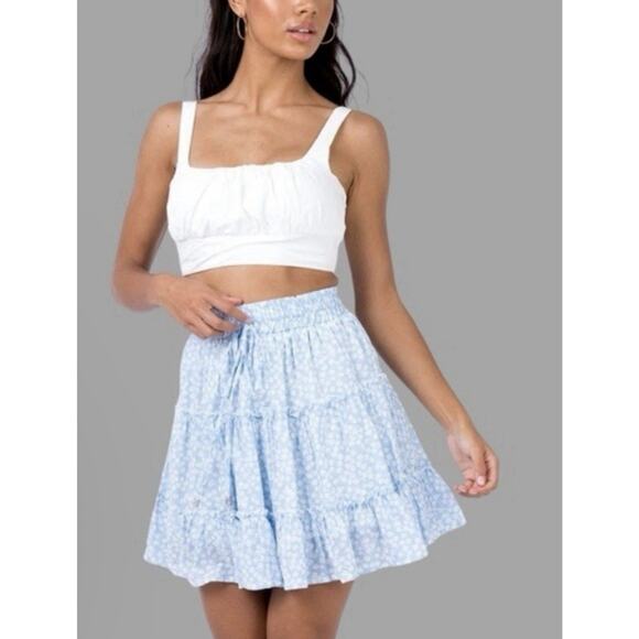 Princess Polly Dresses & Skirts - Princess Polly Womens Size 4 Meltem Blue Floral Tiered Lined Mini Skirt NEW